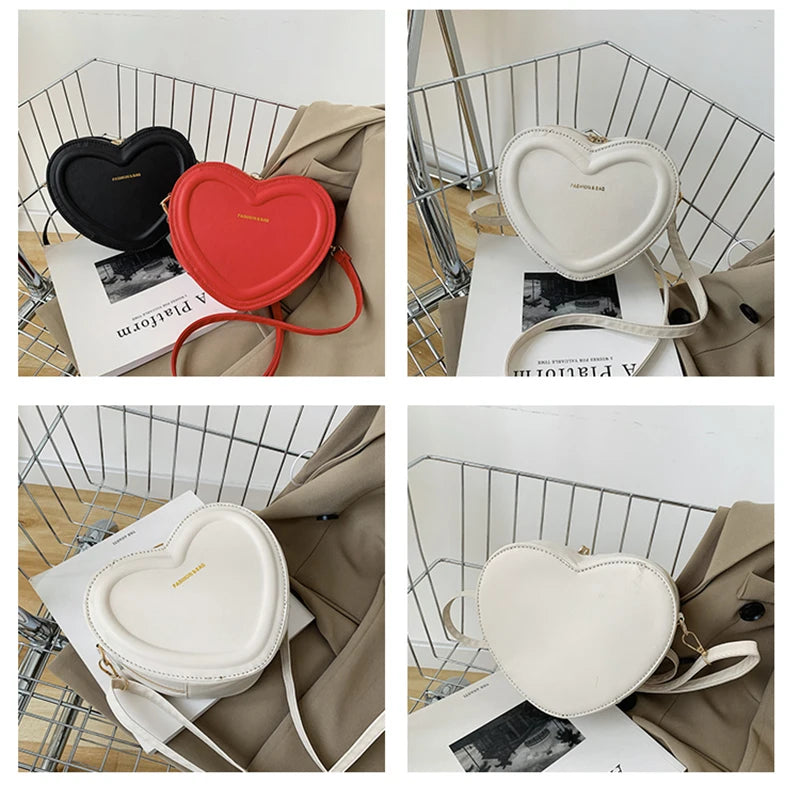 Heart Shaped PU Leather Sling Bag | Candy Color Zipper Crossbody Luxegan