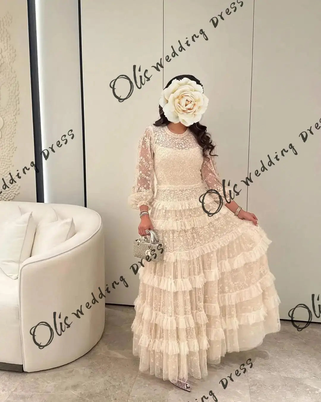 customized Long Sleeves Prom Dresses O-Neck Lace Floor Length Pleated Party Dresses Evening Dresses2025