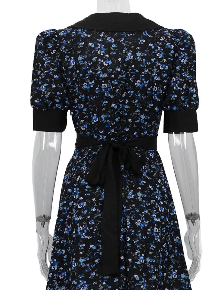 Print Classic Turn-Down Collar Short Sleeve Loose A-Line Mini Dress – Non-Stretch Polyester, Empire Waist, Summer Luxegan
