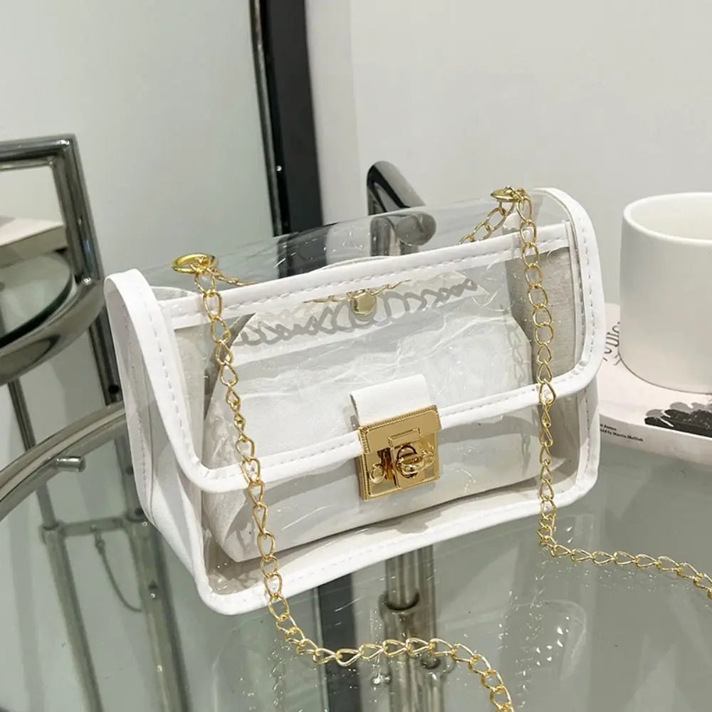 Transparent PVC Jelly Bag | Sophisticated Candy-Color Square Handbag | Elegant Casual Letter-Detail Crossbody | "Dignified" Modern Tote for Versatile "Chic" Styling Luxegan