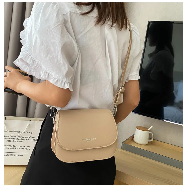 PU Leather Solid Saddle Bag | Hard Minimalistic Crossbody for Commute Luxegan