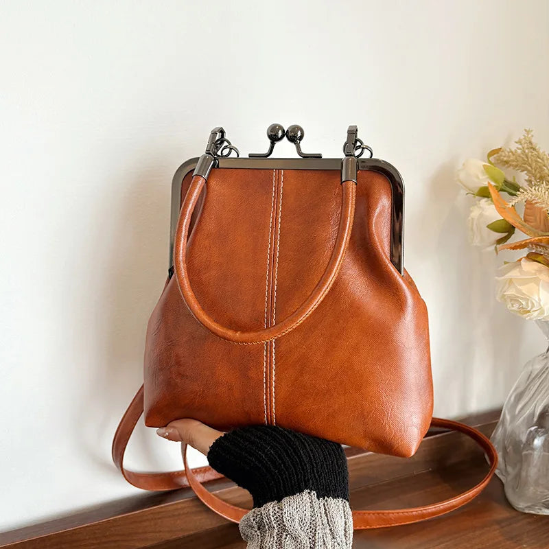 Vintage Style Brown Shell Handbag | Versatile Designer Shoulder Bag for Women | Premium PU Leather Lady's Crossbody Purse | Minimalist Fashion Shell Bag Luxegan