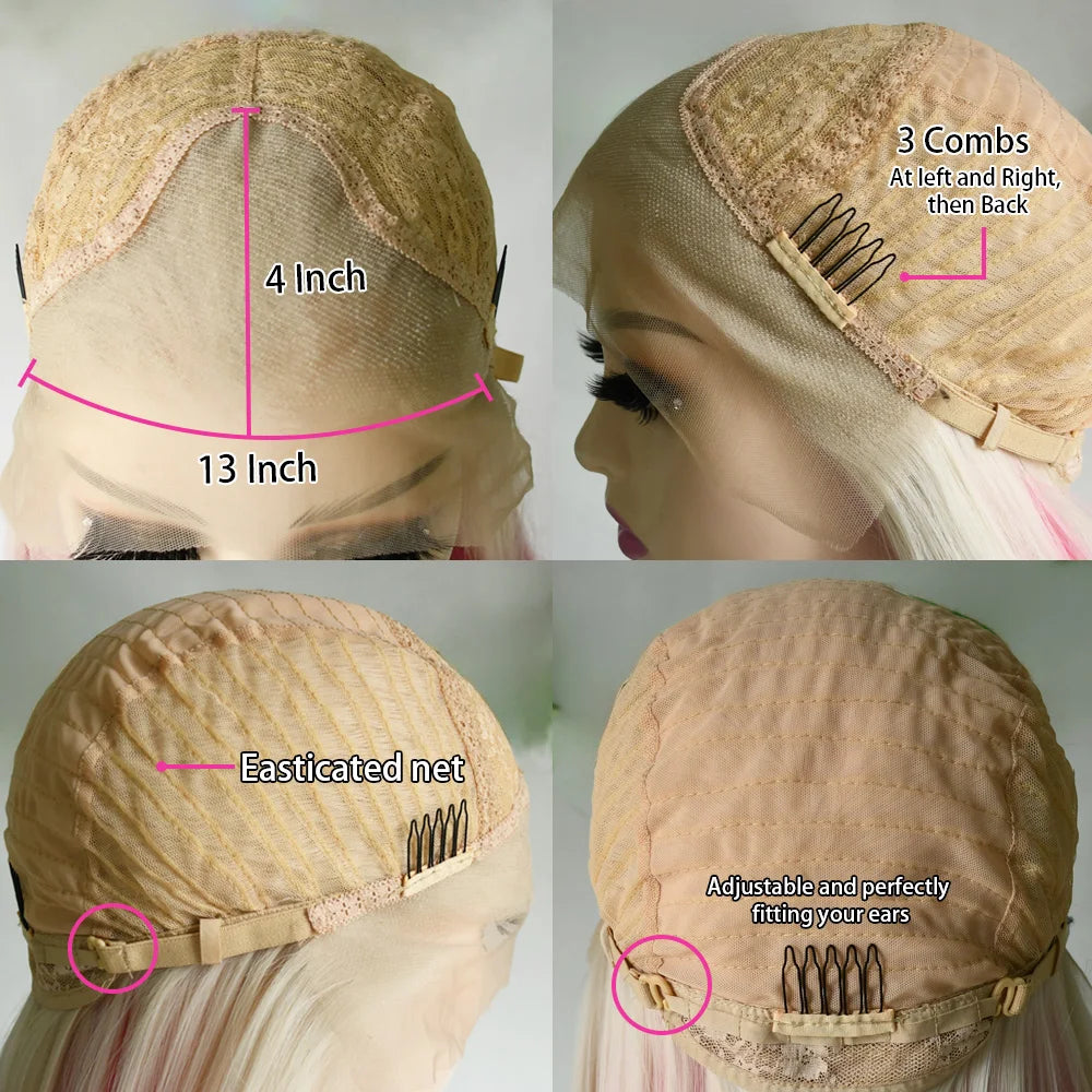 Light Pink Layered Straight Bob | Sophisticated 13x4 HD Transparent Lace Frontal | Elegant 12-Inch High-Temperature Fiber Wig | "Dignified" Natural Hairline Glueless Wig for Daily Wear & Cosplay Luxegan