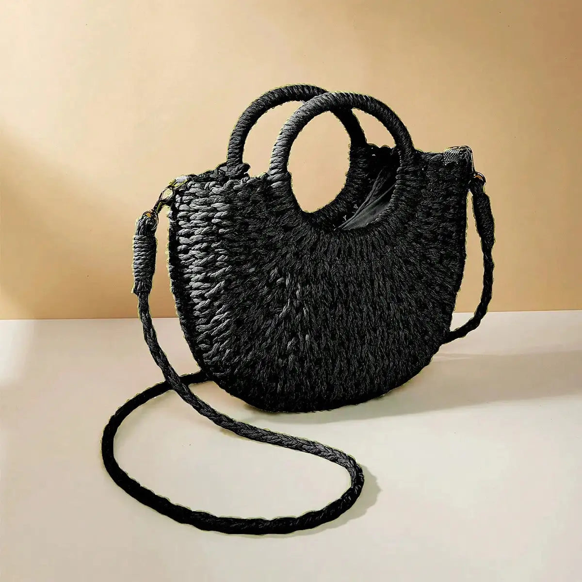 Half-Round Rattan Beach Bag | Women Large Capacity Handle Bag & Bohemian Shoulder Bag Luxegan