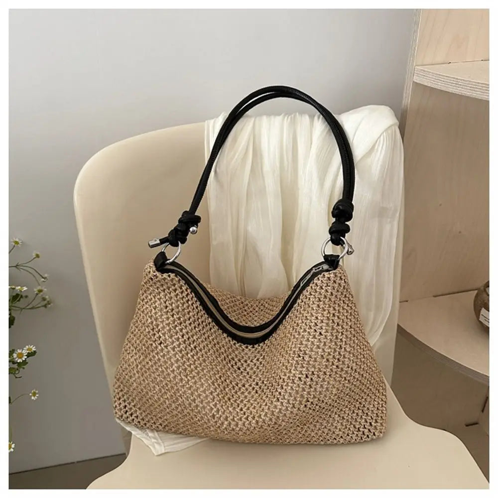 Handmade Braid Straw Bag | Large Capacity Summer Beach Shoulder Bag & Women Girls Fashion Handbag (Rattan Woven Tote for Ladies) Luxegan