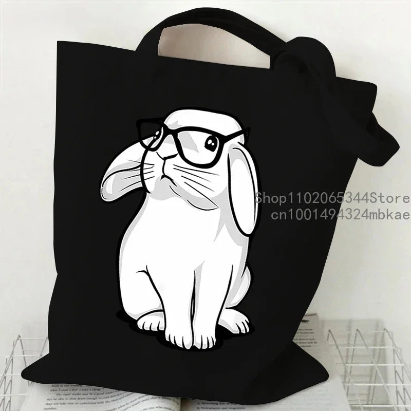 Cute Rabbit Pattern Canvas Tote Bag | Unisex Cartoon Bunny Portable Shopping Bag | Fashion Large Capacity Teen Daily Handbags Luxegan
