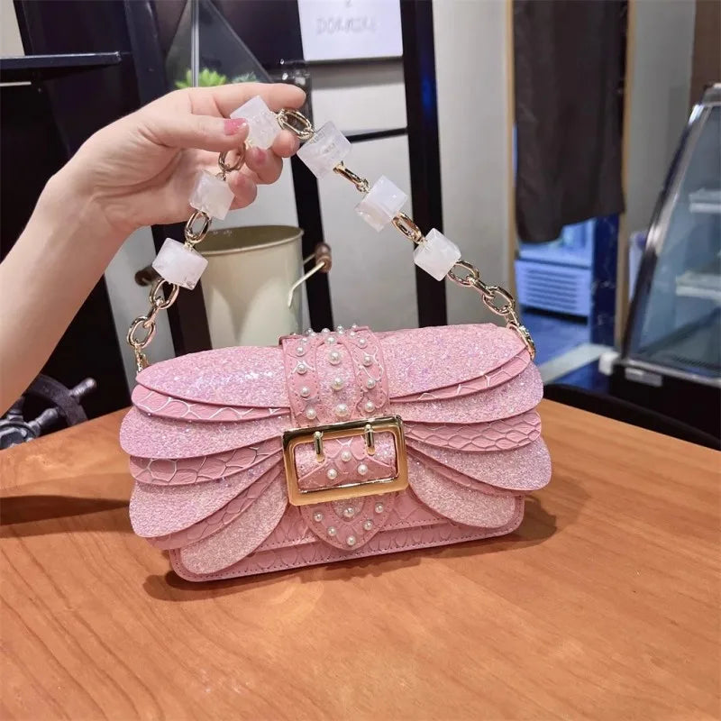 Elegant Diamond Chain Crossbody Bag | Office-Ready PU Leather Tote | Fashionable Flat Shoulder Bag for Professional Ladies Luxegan