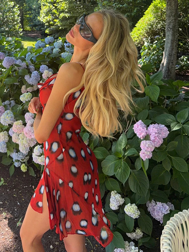 Animal Print Maxi Dress | Deep V-Neck Spaghetti Strap Waist Tie Slit Evening Dress Luxegan