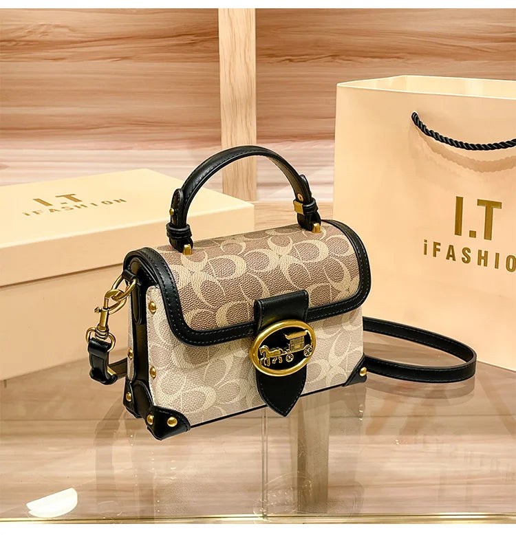 New Minimalist & Fashionable Small Handbag | Contrasting Color Women's Crossbody Bag (High-End Carriage Style, Portable Box Bag) Luxegan
