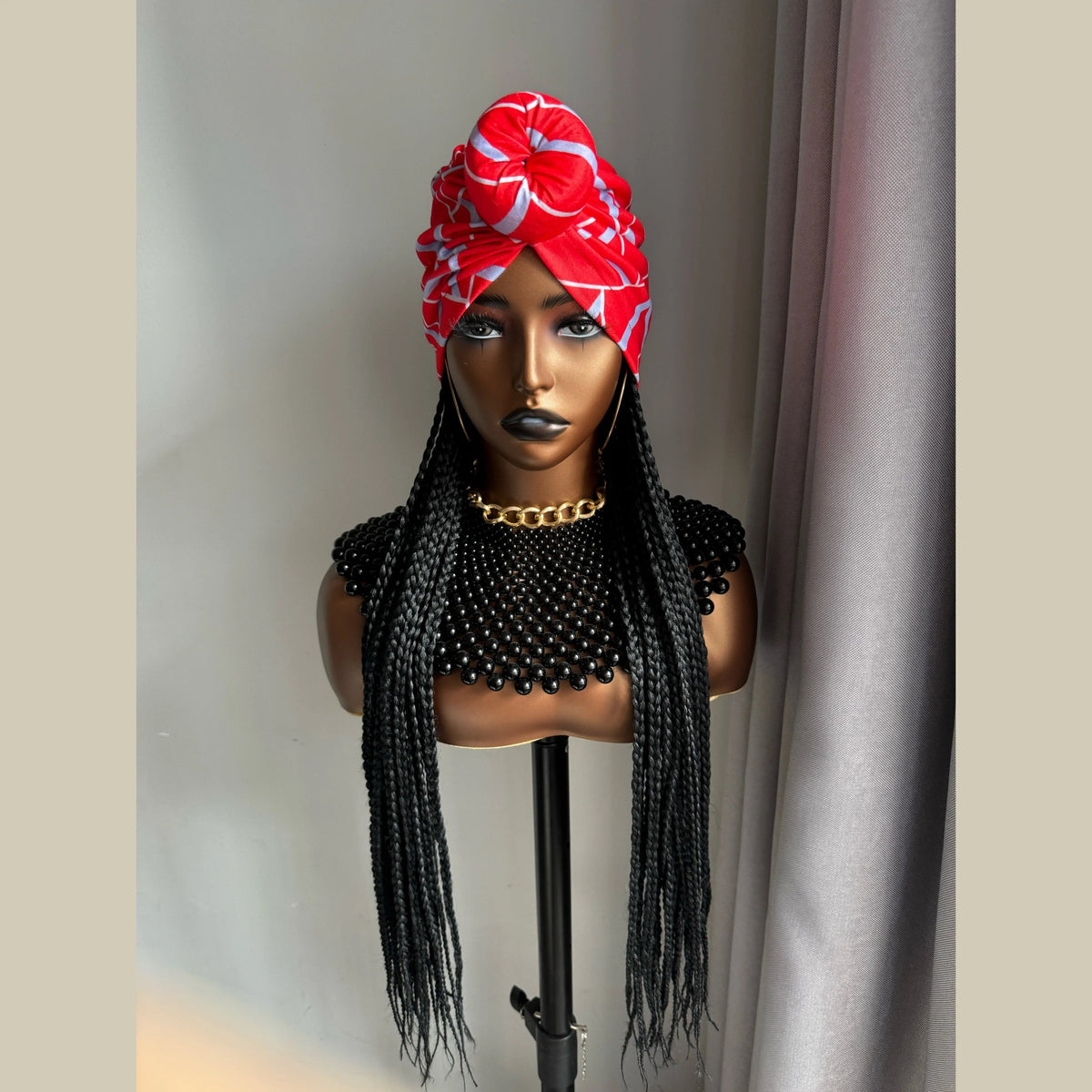 WIGERA Long 24“ Black Box Braided Synthetic Wig With Headband Turban Hat Box Braiding Hair Extensions Head Scarf  Wigs For Women Luxegan