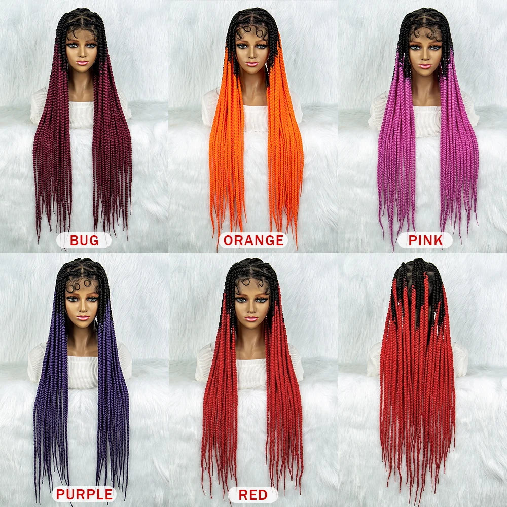 Colorful Knotless Box Braids Wig | Full Lace Cornrow Accents | Black Women Luxegan