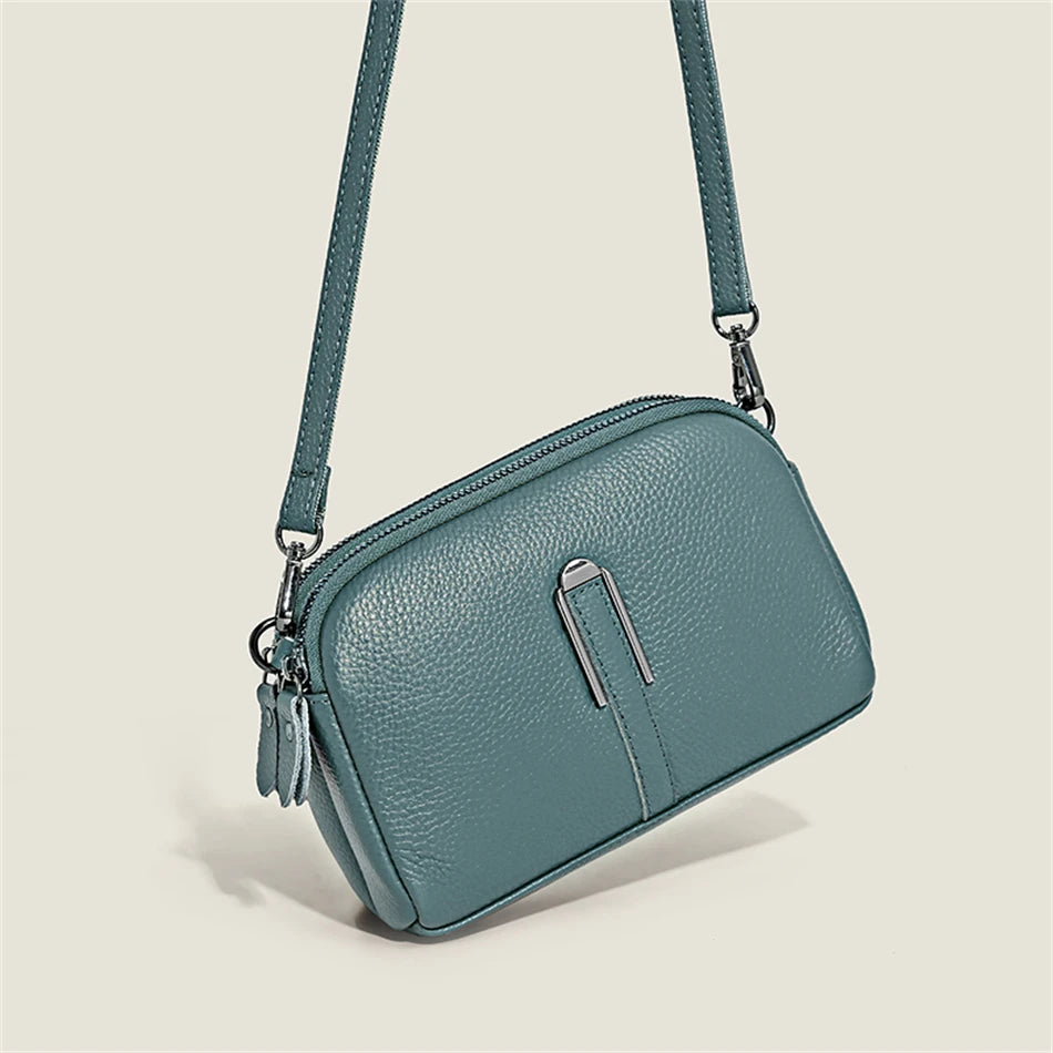 Luxury Genuine Leather Women's Crossbody Bag | Solid Color Shoulder Messenger & Clutch Phone Bag (Soft Cowhide, Sequined) Luxegan
