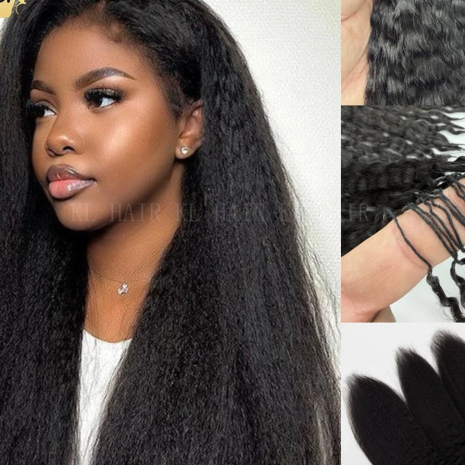 Kinky Straight Feather Crochet Human Hair Extensions – Pre-Looped Crochet Hair for Braiding | 12"–24" Luxegan