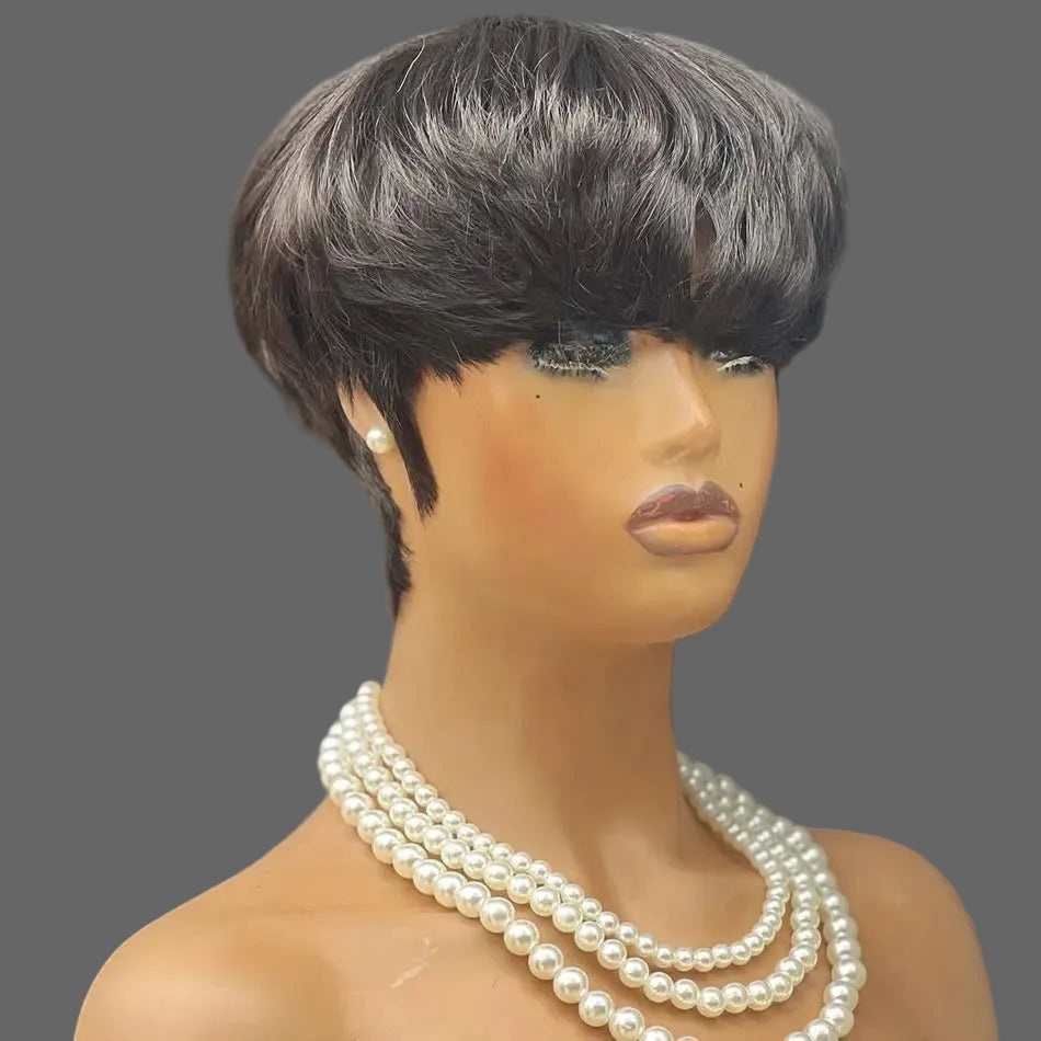 Glueless Full Lace Short Pixie Cut Human Hair Wig | Sophisticated "Free Part Pixie Bob" Silhouette | Medium Brown Normal Lace & Brazilian Remy Construction | "Dignified" High-Performance Natural Color System for Radiant Versatile Styling Luxegan