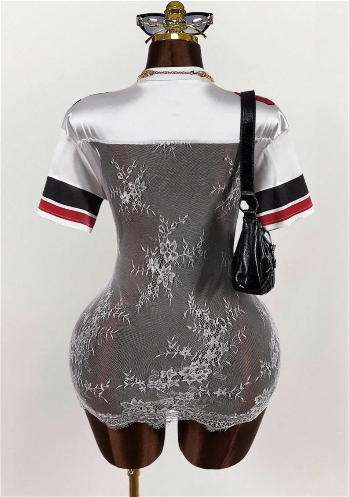 Weird Puss Women's Sexy See-Through Mini Dress | Elegant Jacquard Lace Digital Print Coquette Gown | High Stretch Patchwork Party Club Trend Dress | Premium Slim Fit O-Neck Sheath Vestido Model M25L84762 Luxegan