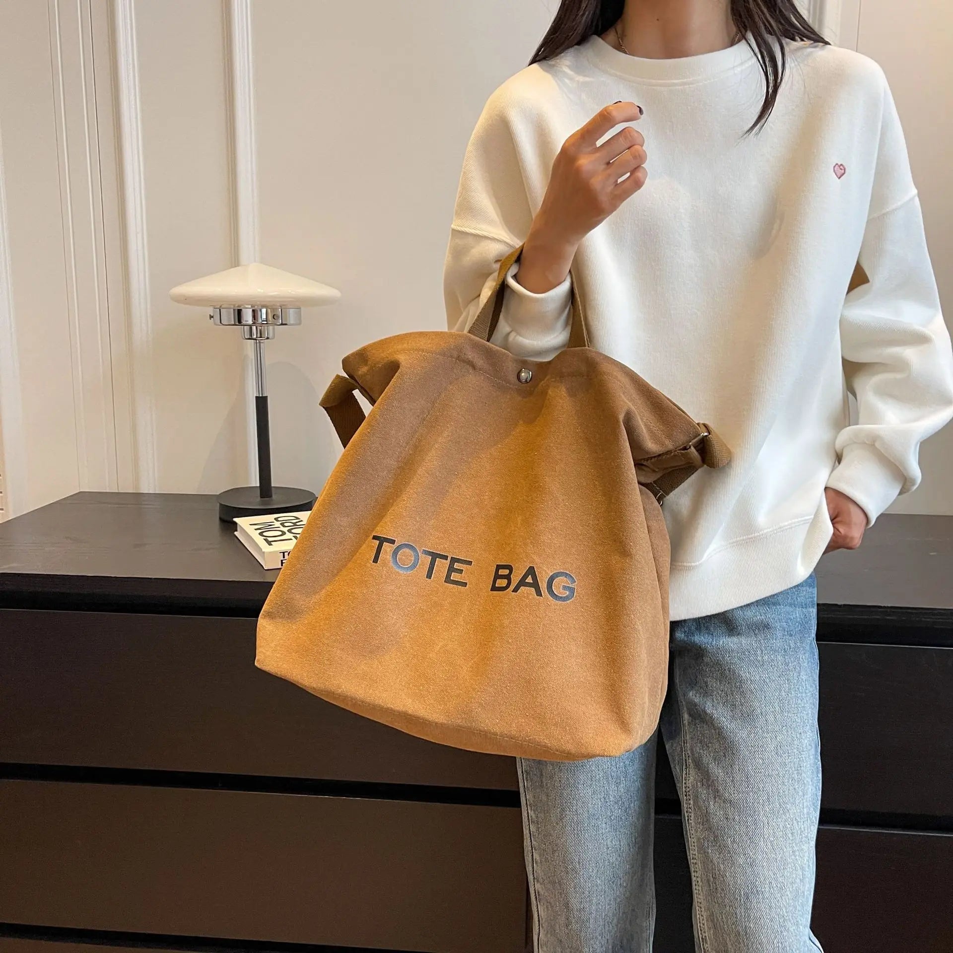 Premium Thickened Canvas Retro Tote | Large Capacity Women’s Commuter Handbag | High-End Sense Student Shoulder Bag with Interior Zipper Pocket Luxegan