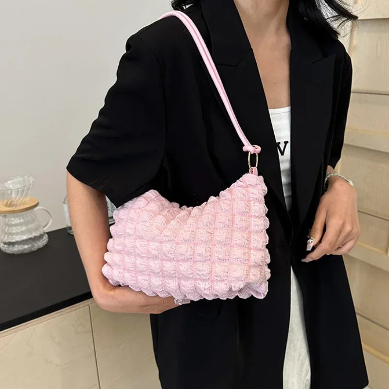 Canvas Wrinkle Bag for Women | Shoulder Bags & Pleated Bubbles Handbags (Padded Casual Underarm Quilted Tote Cloud Bag Purse) Luxegan