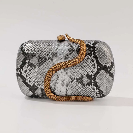 Snake-Texture Crossbody Clutch Bag | Sophisticated Fashionable Designer Dinner Bag | Elegant Luxury Brand Shoulder Purse | "Dignified" Moderate-Hardness PU Handbag for Versatile Styling Luxegan