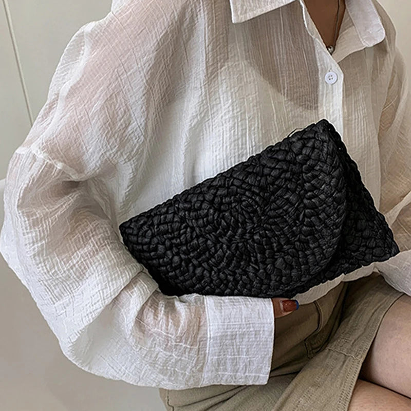 Handmade Straw Envelope Bag | Soft Beach Crossbody Purse Luxegan