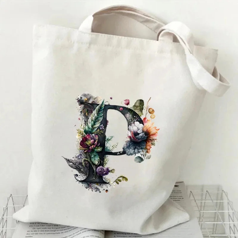 Harajuku Letter & Flower Canvas Tote | Eco Reusable Shopping Bag Luxegan