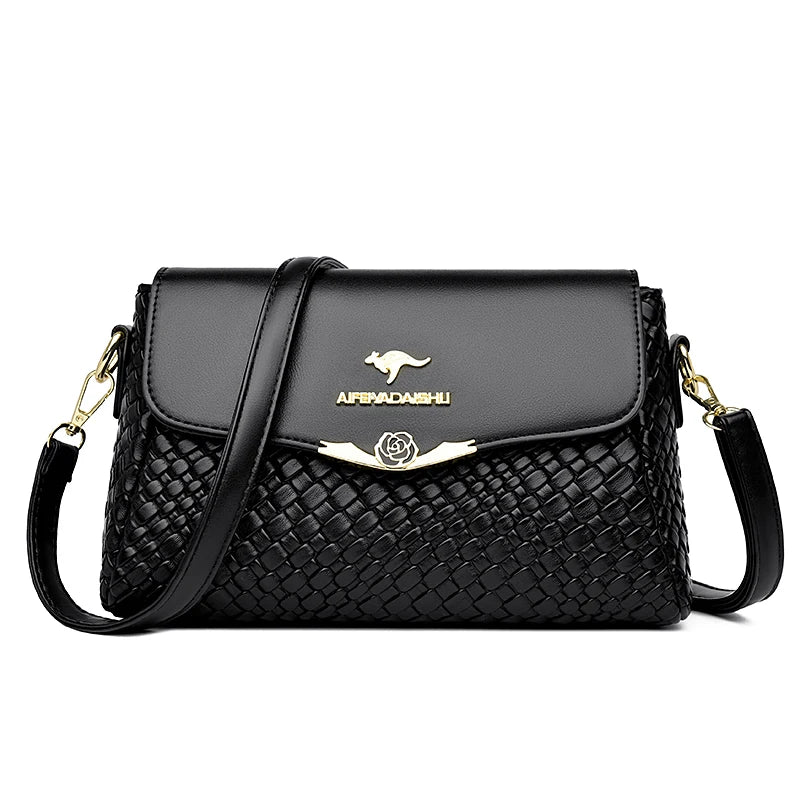 Luxury Knitted PU Leather Crossbody | Soft Shoulder Messenger Bag Luxegan