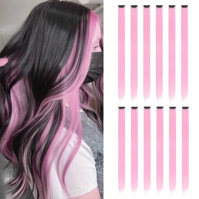 Colored Straight Clip-In Hair Extensions – 22 Inch Party Highlight Synthetic Hair Accessory (Red - view 3