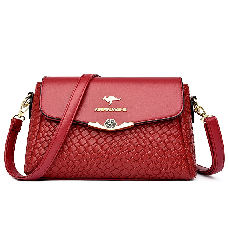 Luxury Knitted PU Leather Crossbody | Soft Shoulder Messenger Bag Luxegan
