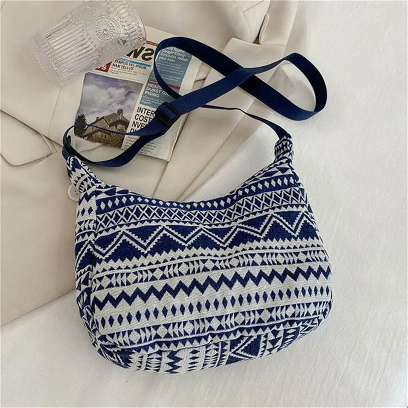Women’s Ethnic Style Canvas Shoulder Bag | Simple Trend Messenger & Handbag | Small Woven Beach Bag & Versatile Daily Tote Luxegan