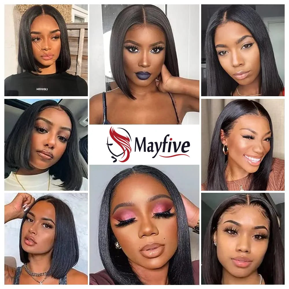 Bone Straight Short Bob Human Hair Wig | 150% Density Full Machine-Made Swiss Lace Wig | 100% Brazilian Remy Human Hair Glueless Straight Bob Wig for Women (8-16 Inches) Luxegan
