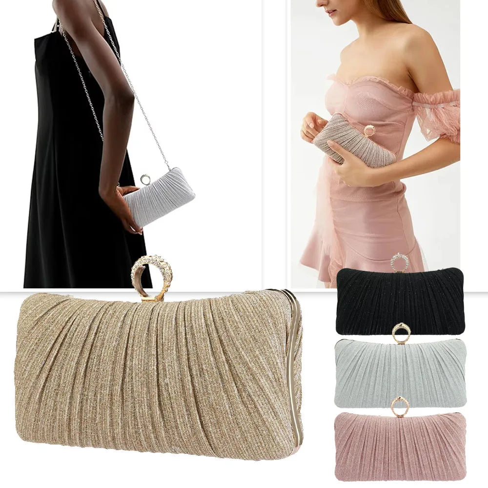 Luxury Design Women's Evening Clutch Bag | Shoulder Bag, Party Wedding Prom Birthday Long Square Bags & Pleated Elegant Handbag 
Luxegan