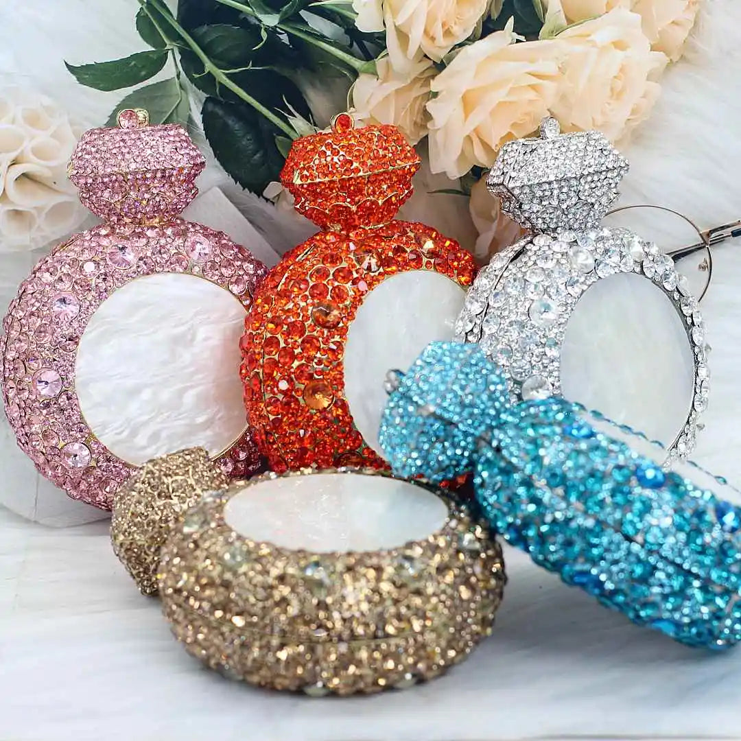 New Design "Big Diamond Ring" Evening Bag | Luxury Bridal Wedding Rhinestone Clutch | Elegant Circular Gold & Silver Handbag | Glamorous Sequined Dress Purse (Model DR521) Luxegan