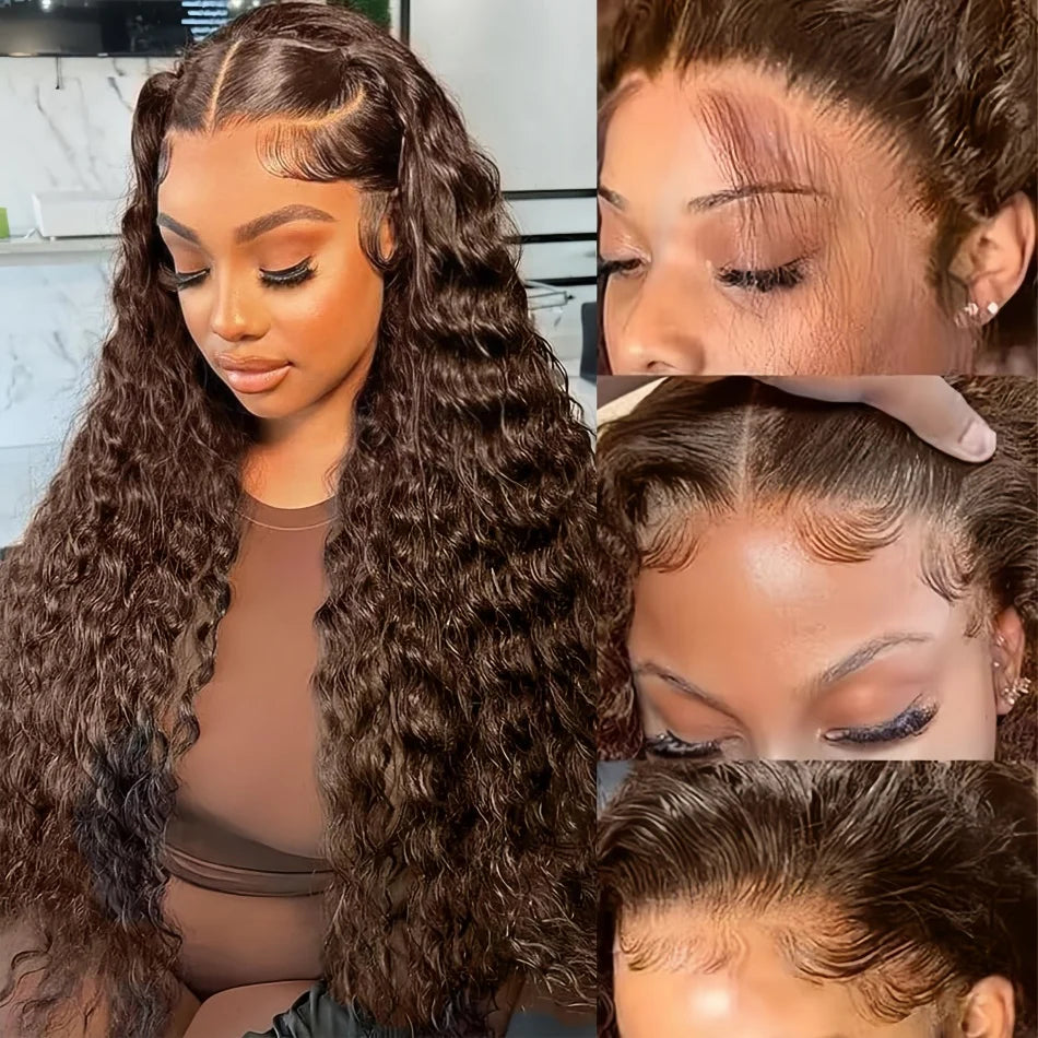 30-Inch Chocolate Brown Loose Deep Wave HD Lace Wig | Sophisticated 13x6 & 13x4 Transparent Frontal | Elegant "100% Brazilian Remy" Silhouette | "Dignified" Pre-Plucked Curly Human Hair for Radiant Versatile Styling Luxegan
