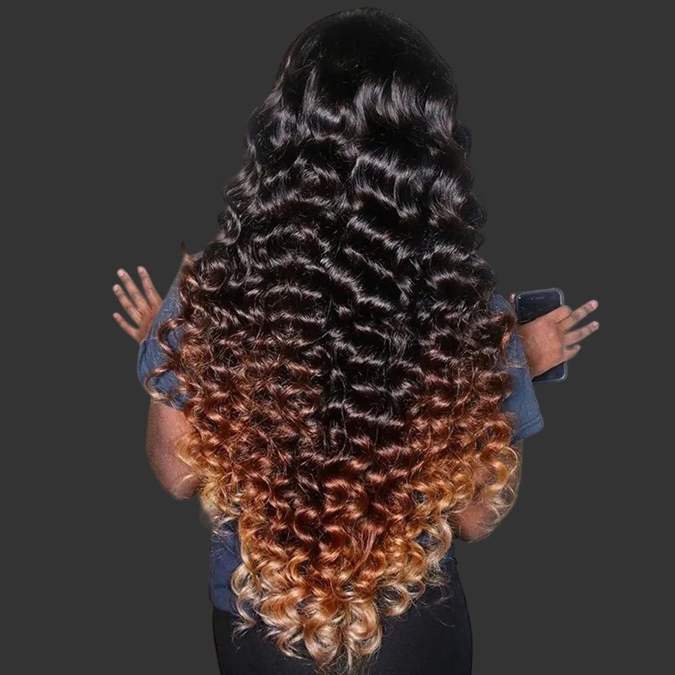 Honey Blonde Ombre Loose Deep Wave HD Lace Wig | Sophisticated 13x6 Transparent Frontal | Elegant "Brazilian Remy" 26+ Inch Silhouette | "Dignified" Pre-Plucked Curly Human Hair for Radiant Versatile Styling Luxegan