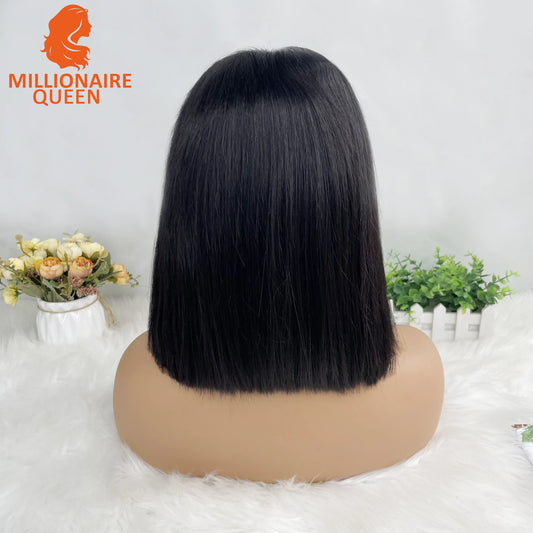 Vietname Super Double Drawn Bone Straight 13x4 Bob Wig with 100% Human Hair Nature Black 250% Density For Black Women
