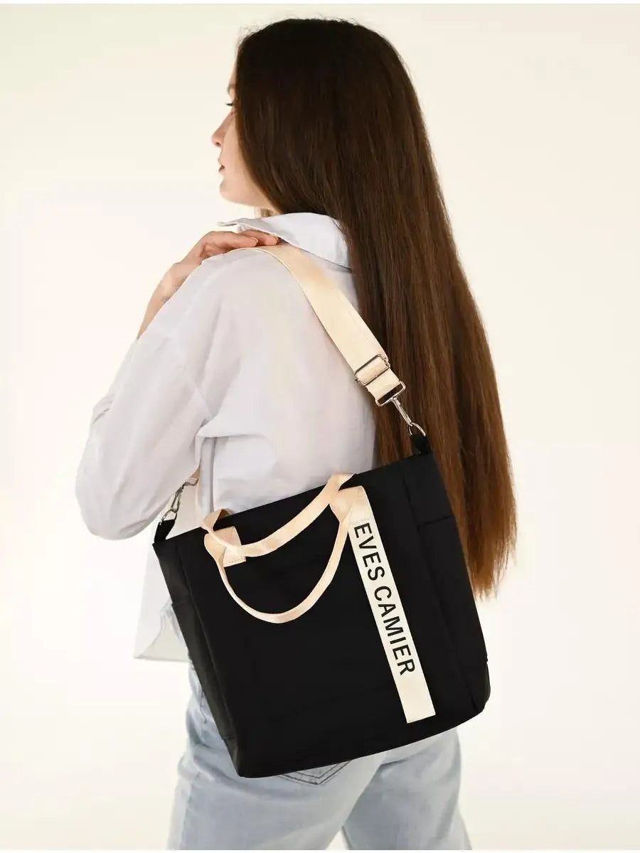 Nylon Letter Casual Tote | Hard Waterproof Large Capacity Messenger Bag Luxegan