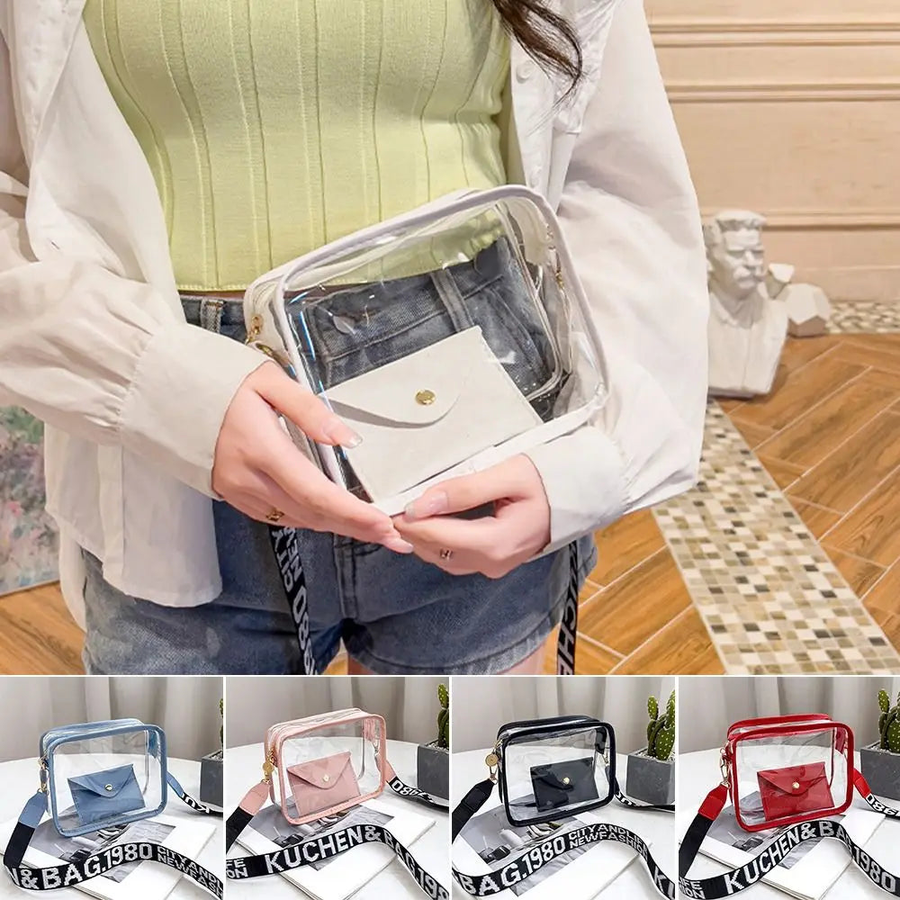 Transparent Crossbody Bag for Women | Candy Color Letter Fashion Shoulder Bag & PVC Transparent Jelly Bag (Small Square Bag) Luxegan