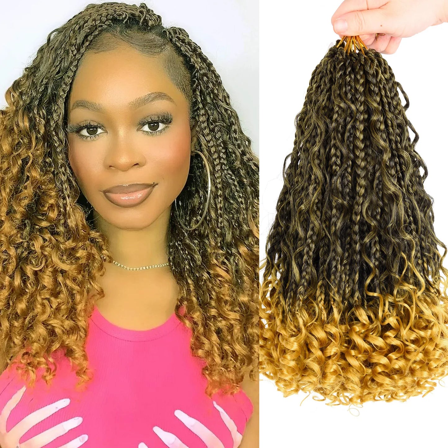 8 Packs 12" Goddess Box Braids Crochet Hair | Boho Braids with Curl Ends Luxegan