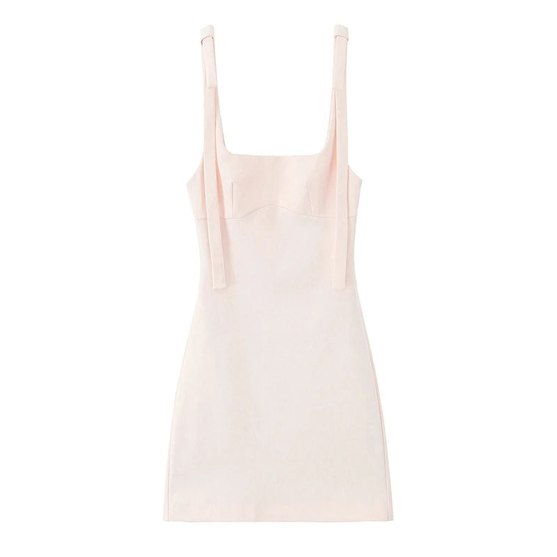 Square Collar Lace-Up Backless A-Line Mini Dress | Spaghetti Strap Zipper Vintage Cami Dress Luxegan