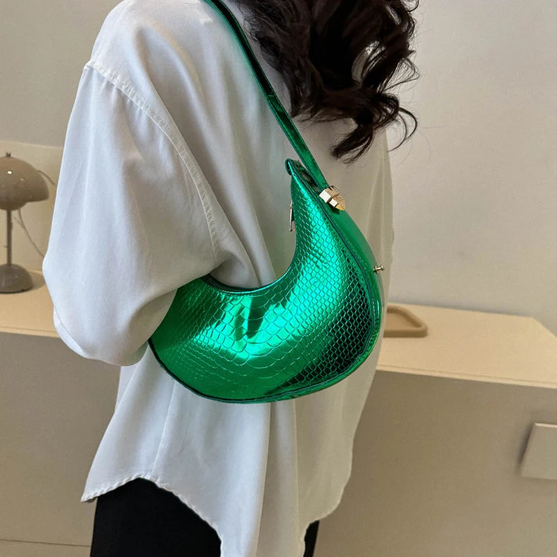 Minimalist Half-Moon Underarm Bag | Soft Serpentine Shoulder Purse Luxegan