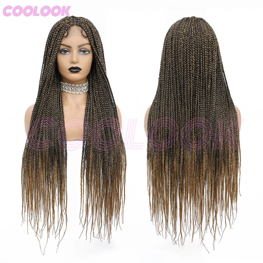 36 Inch Knotless Box Braids Cornrow Wig | 360 Full Lace | Square Parts