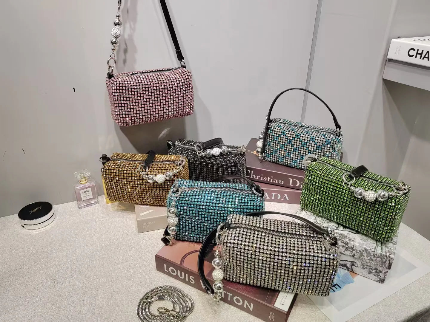 Super A Rhinestone Light Luxury Bag | Women's Summer High-End Texture Messenger & Portable Dinner Bag (Shiny Full Diamond Crossbody) Luxegan