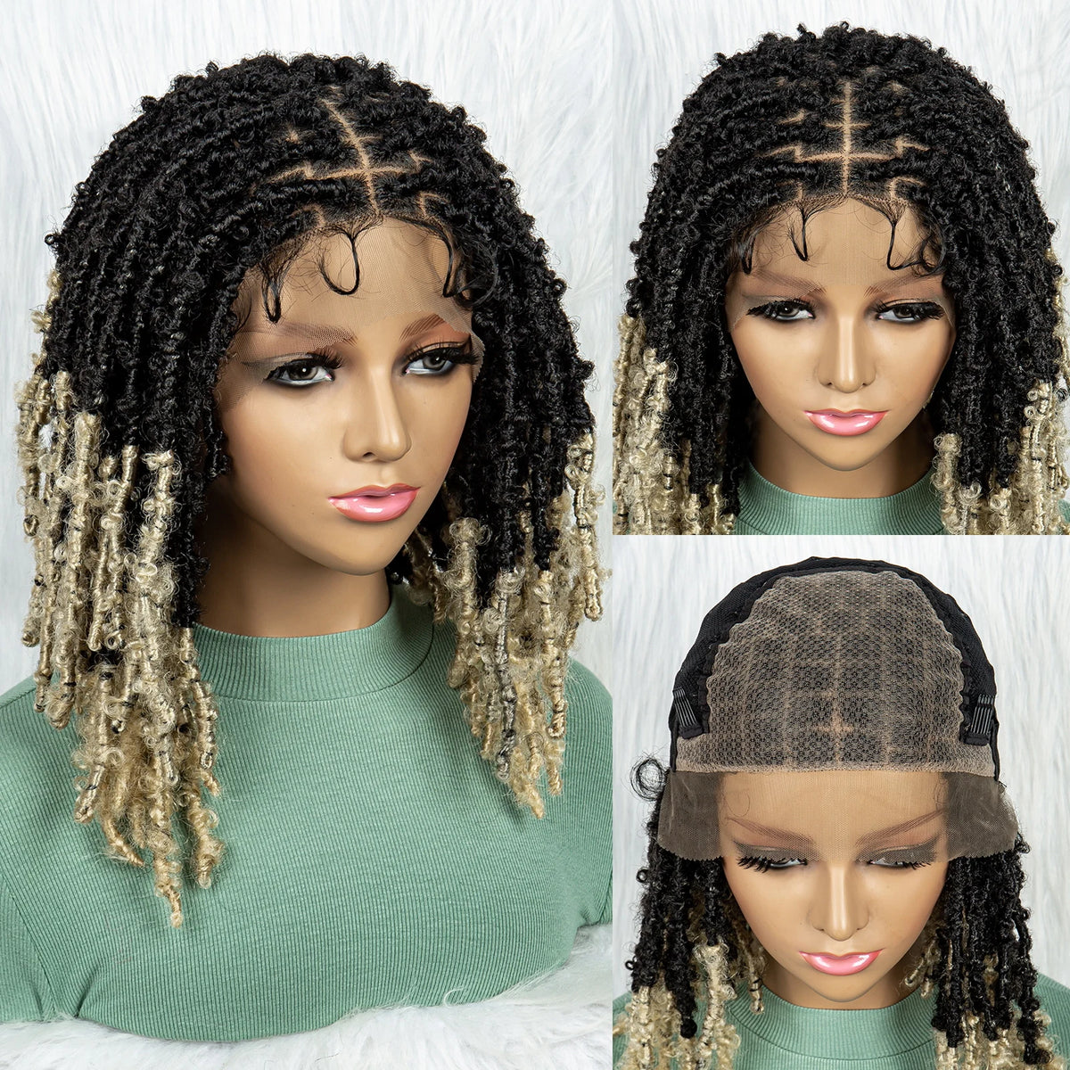 KIMA Pelucas trenzadas sintéticas de 14 pulgadas Peluca frontal de encaje Pelucas trenzadas 9x6 Trenzas de caja sin nudos con pelo de bebé para mujeres negras