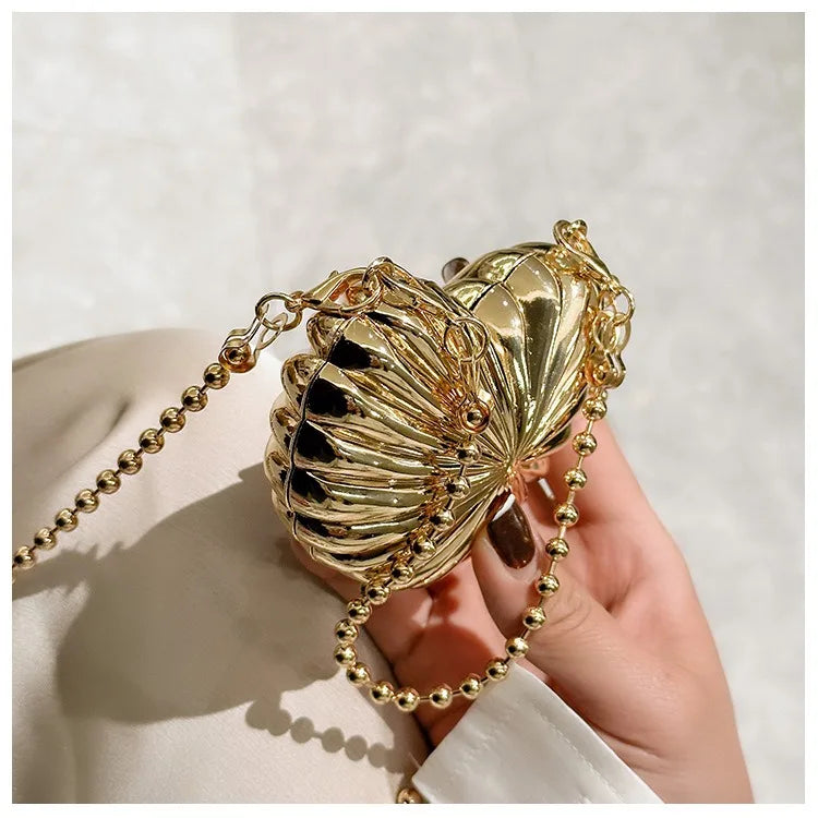 Mini Acrylic Shell Evening Bag | Designer Luxury Gold & Silver Handbag | Glamorous Wedding Party Purse | Fashionable Hard Case Chain Crossbody Shoulder Bag (Model 969288) Luxegan