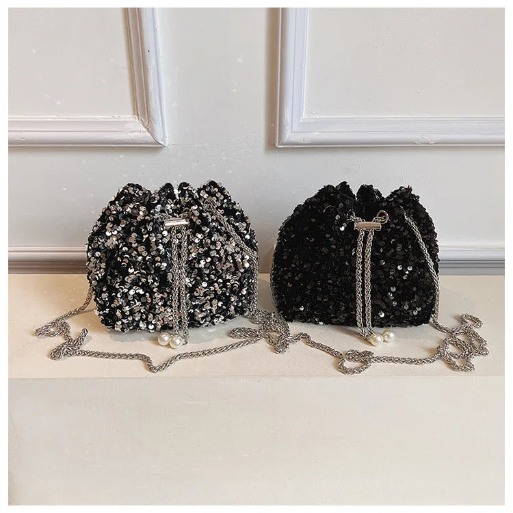 Good-looking Personality Sequin Women's New Korean Bucket Bag | Bright Eyes Style Fashion Crossbody Dinner Single Shoulder Bags Luxegan