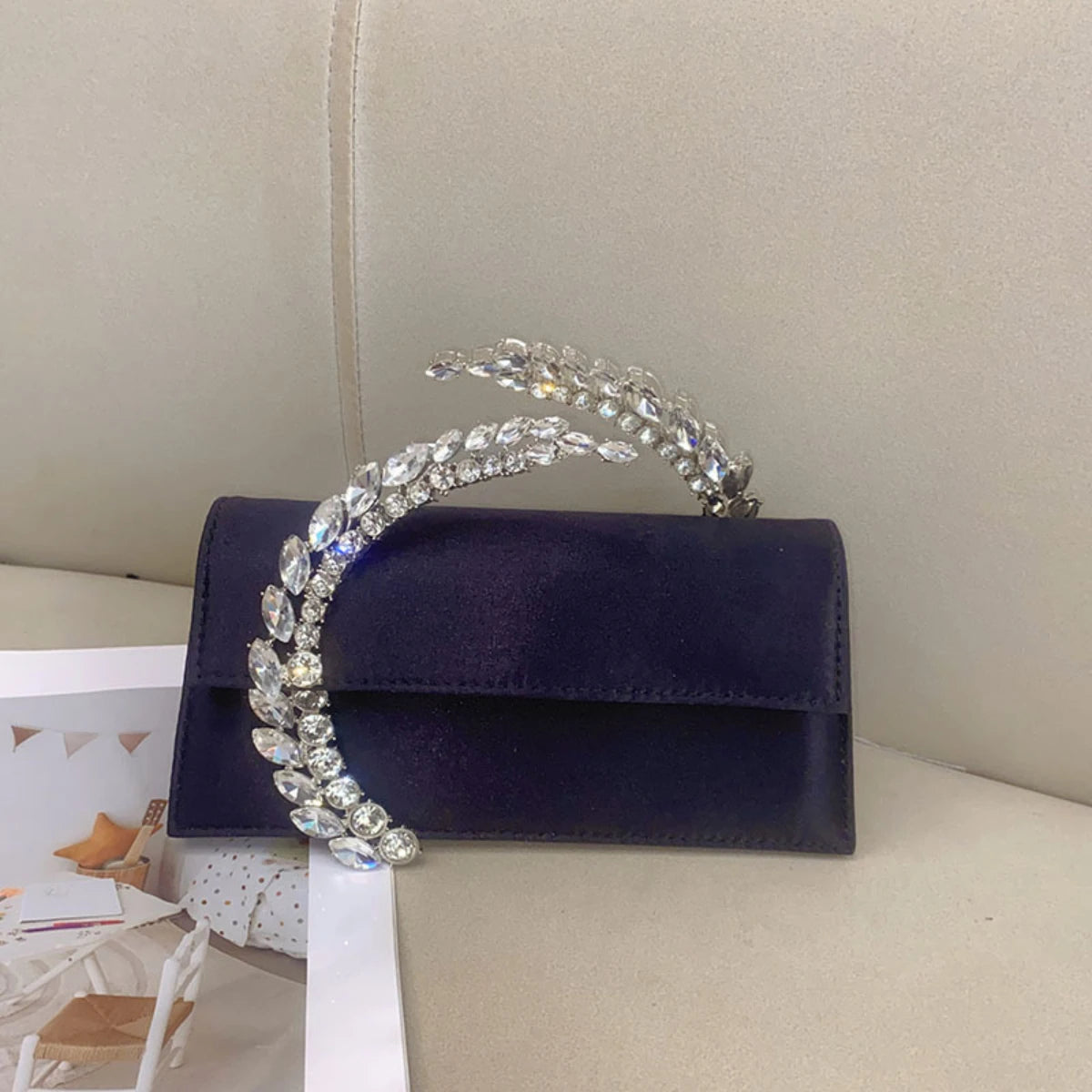 Shining Rhinestone Minaudière | Elegant Silk Satin Party Clutch Luxegan