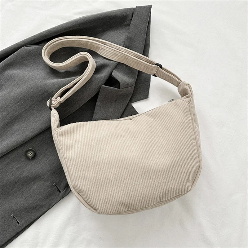 Japanese Literary Corduroy Dumpling Bag | Minimalist "Lazy Wind" Crossbody & Shoulder Bag | Unisex Korean-Style Casual Tote for Students Luxegan