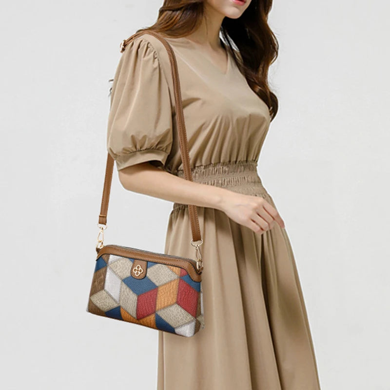 High Quality PU Lea ther Women's Small Crossbody Shoulder Bag | Luxury Handbag Lady Messenger Bag (Simple Shell Phone Satchels, Plaid Pattern) Luxegan