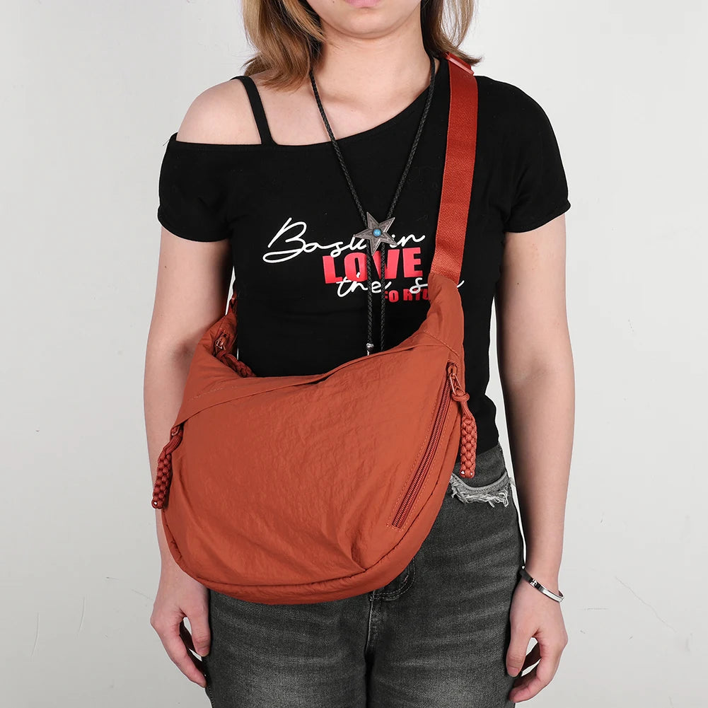 Versatile Nylon Crossbody Bag | Fashionable Zippered Tote Handbag | Adjustable Strap Hobo Shoulder Bag | Lightweight Casual Sling Bag for Outdoor Travel & Daily Use Luxegan