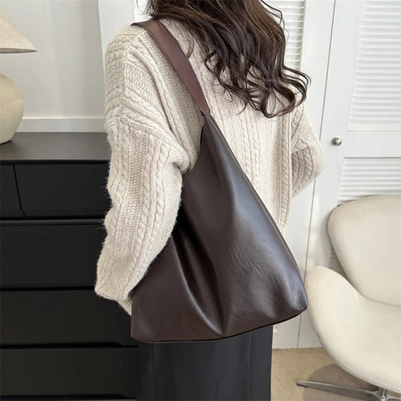 Vintage Soft PU Leather Ladies Shoulder Bag | Commuter Large Handbag & Women's Versatile Tote Underarm Bag (Quality Design)