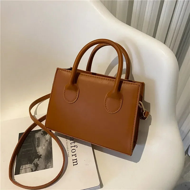 Minimalist Black Small Square Bag | All-Match PU Leather Top Handle Purse | Classic Shoulder & Crossbody Bag for Work (Women) Luxegan